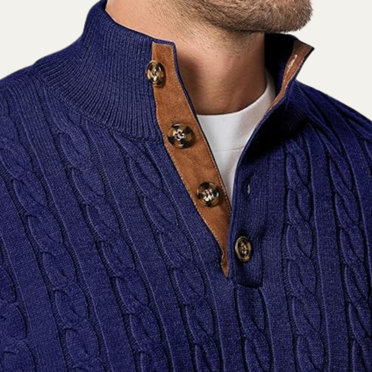 The Stamford Men's Cable Knit Collar Stand Jumper