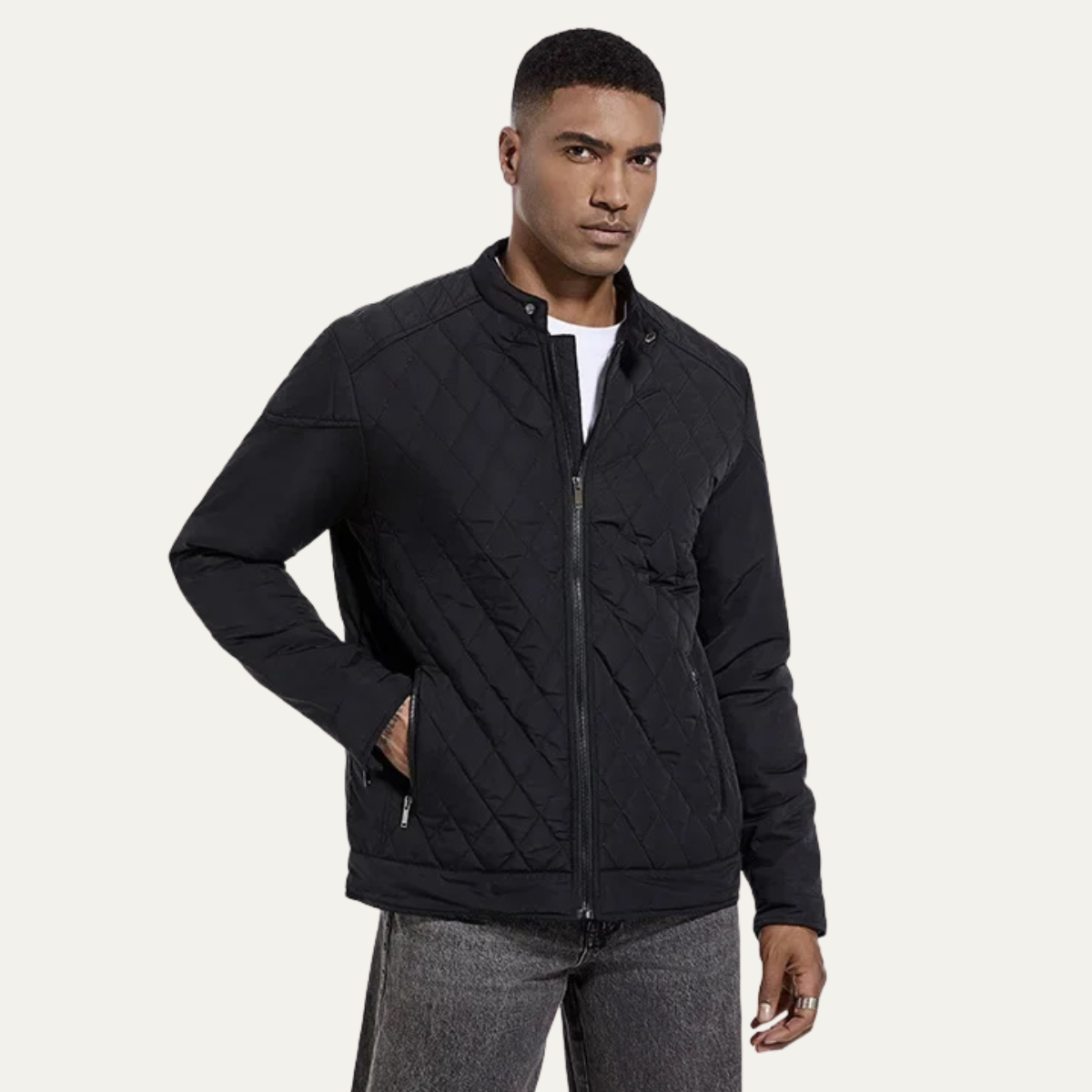 The Cabourg Men’s Lightweight Quilted Zip Up Jacket with Stand Collar