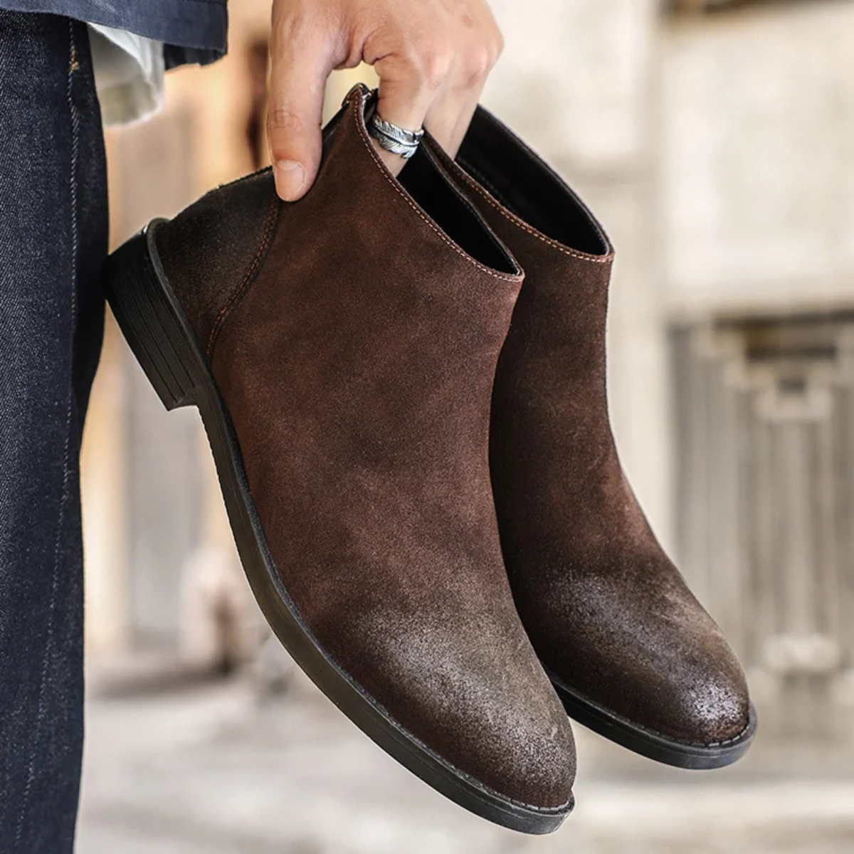 The Posillipo Men’s Vintage Cowhide Leather Suede Ankle Boots