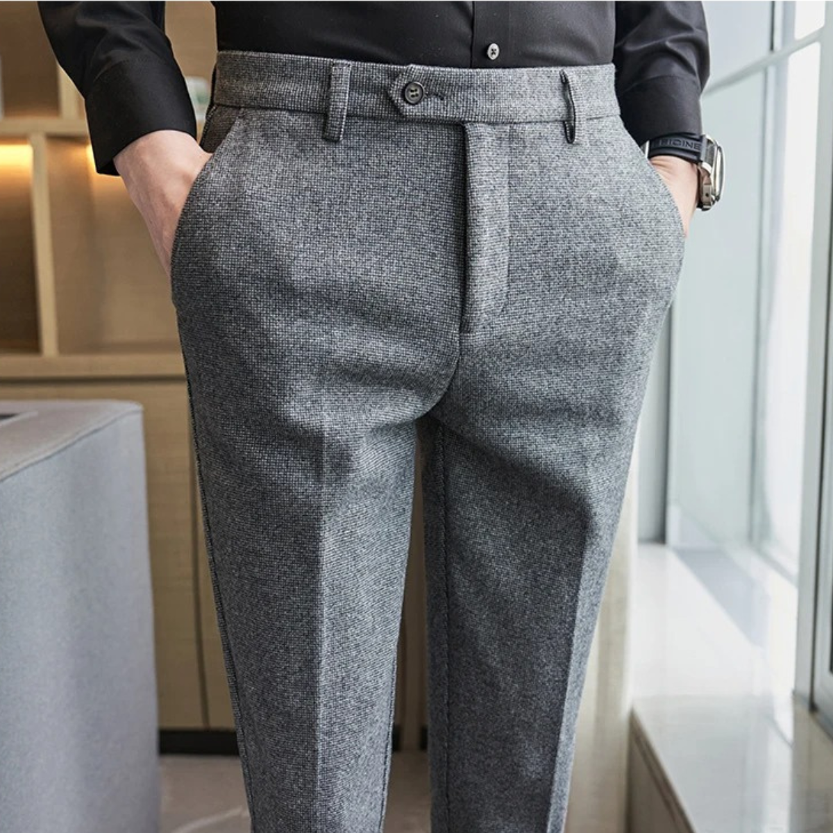 The Piacenza Men’s Slim Fit Smart Wool Blend Formal Trousers