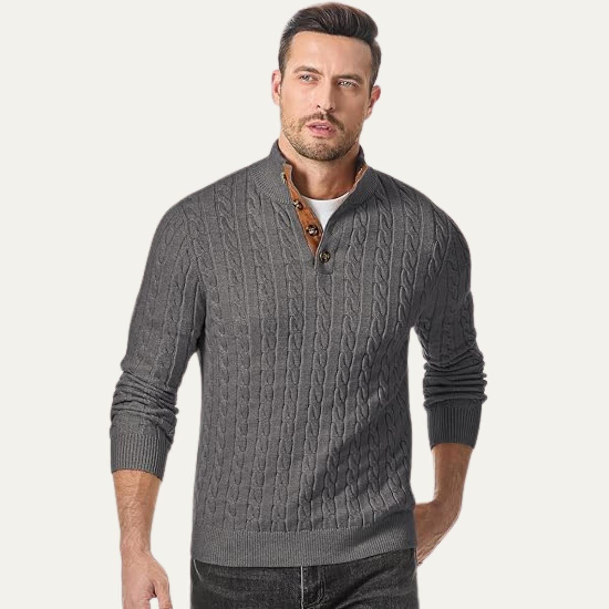 The Stamford Men's Cable Knit Collar Stand Jumper
