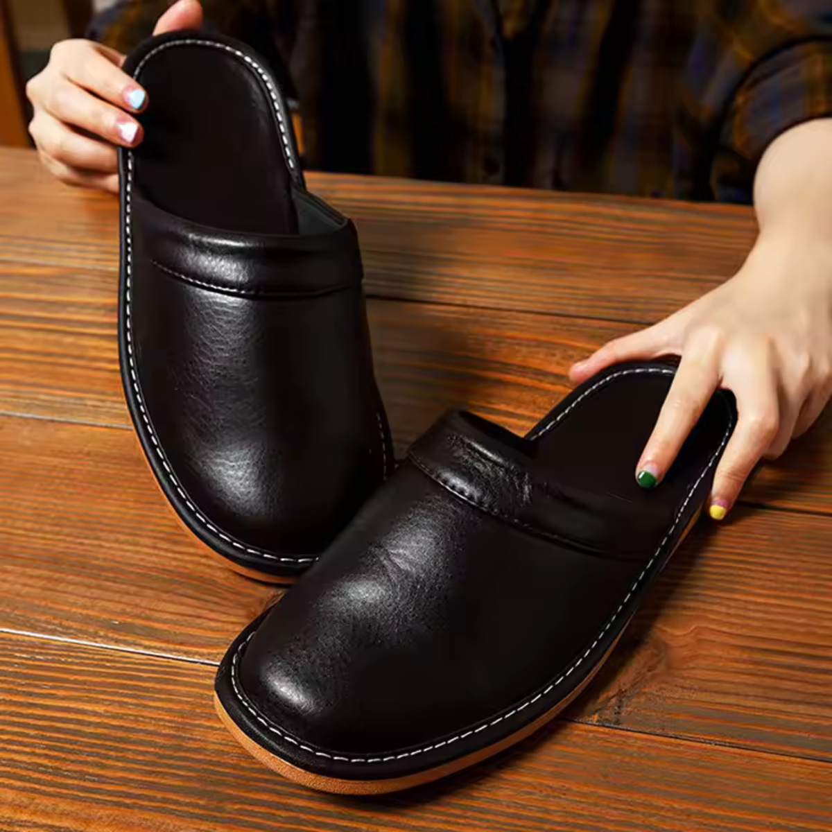 The Lincoln Men's Elegant Leather Mule House Shoes Clogs