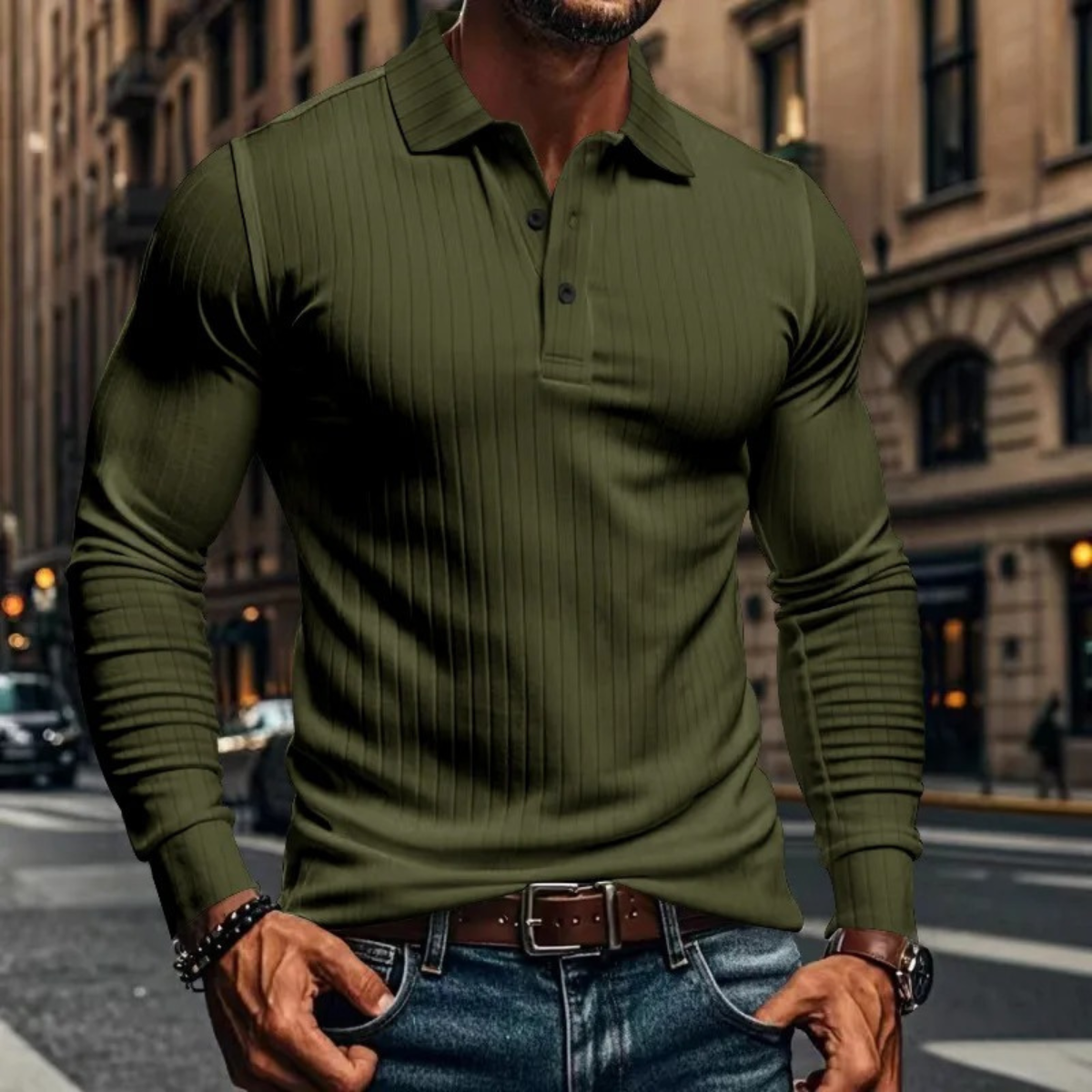 The Sorrento Men’s Ribbed Casual Button Neck Polo Shirt
