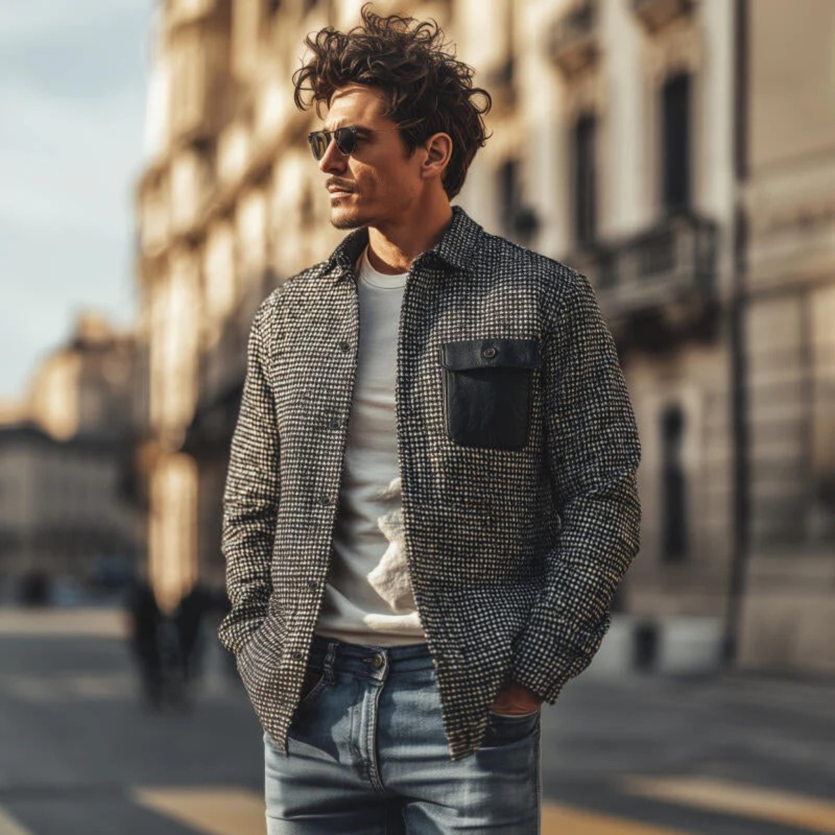 The Pied de Poule Vintage Houndstooth Jacket – Luxury Black Winter Overshirt for Men