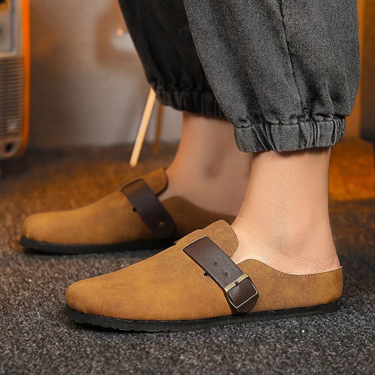 The Leicester Men's Suede Slip On Buckle Moccasin Slipper