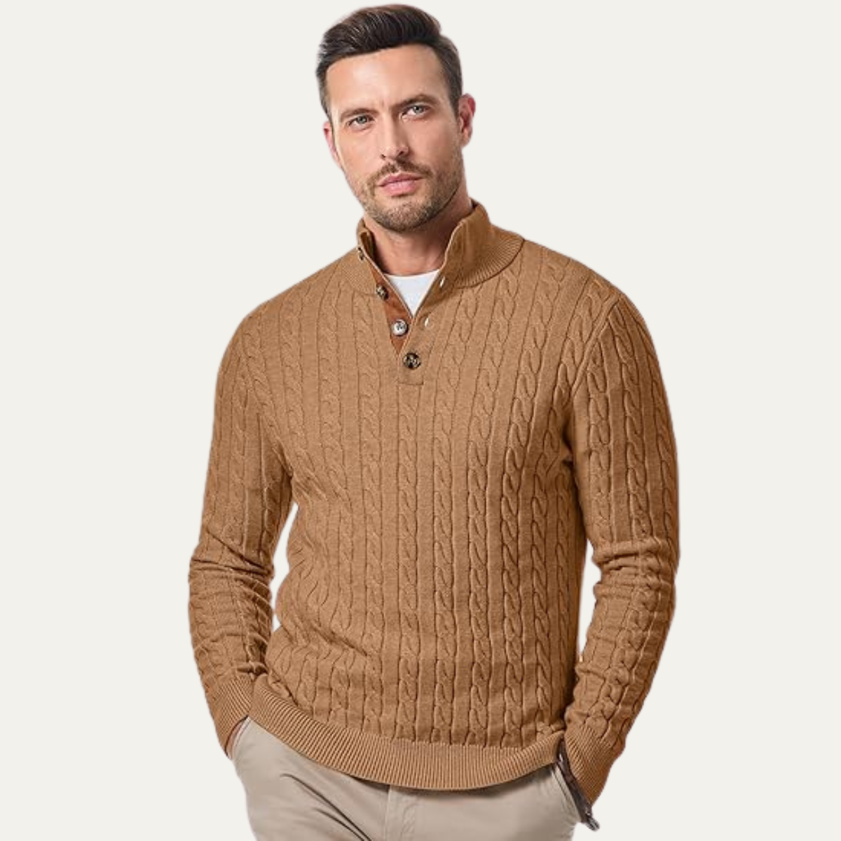 The Stamford Men's Cable Knit Collar Stand Jumper