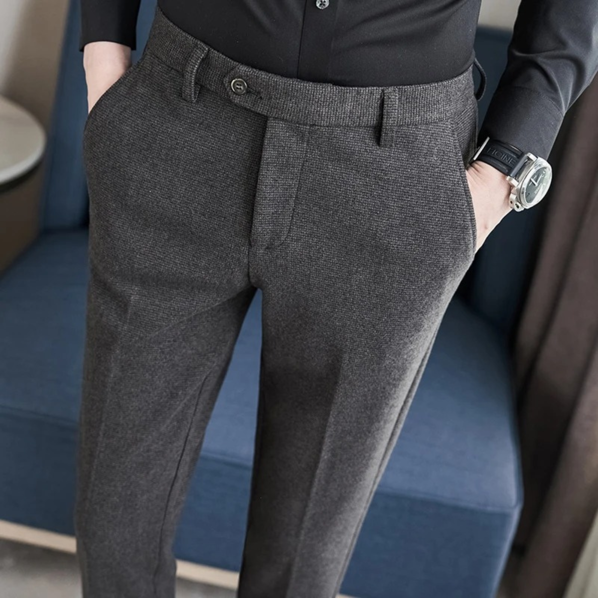 The Piacenza Men’s Slim Fit Smart Wool Blend Formal Trousers