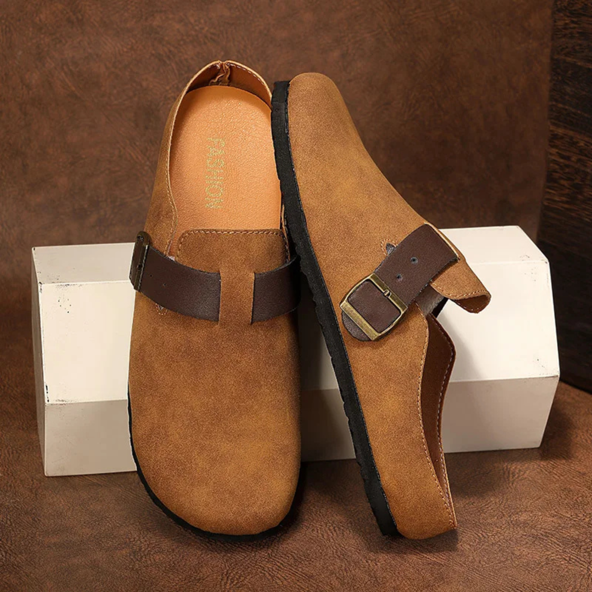 The Leicester Men's Suede Slip On Buckle Moccasin Slipper