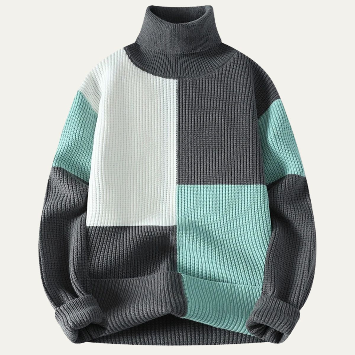 The Castelmola Men’s Knitted Colour Block Turtleneck Jumper