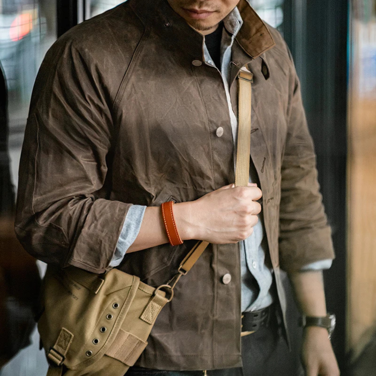 The Brescia Men’s Waterproof Vintage Waxed Canvas Jacket with Stand Collar