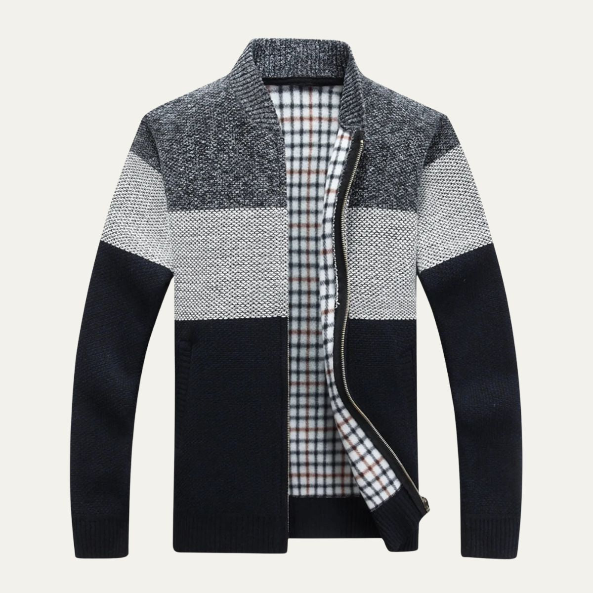 The Levanto Men’s Colour Block Zip Up Knit Cardigan