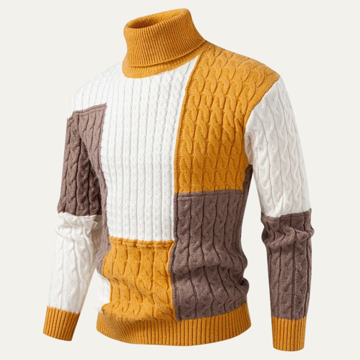 The Bevagna Men’s Patchwork Knit Colour Block Turtleneck Jumper