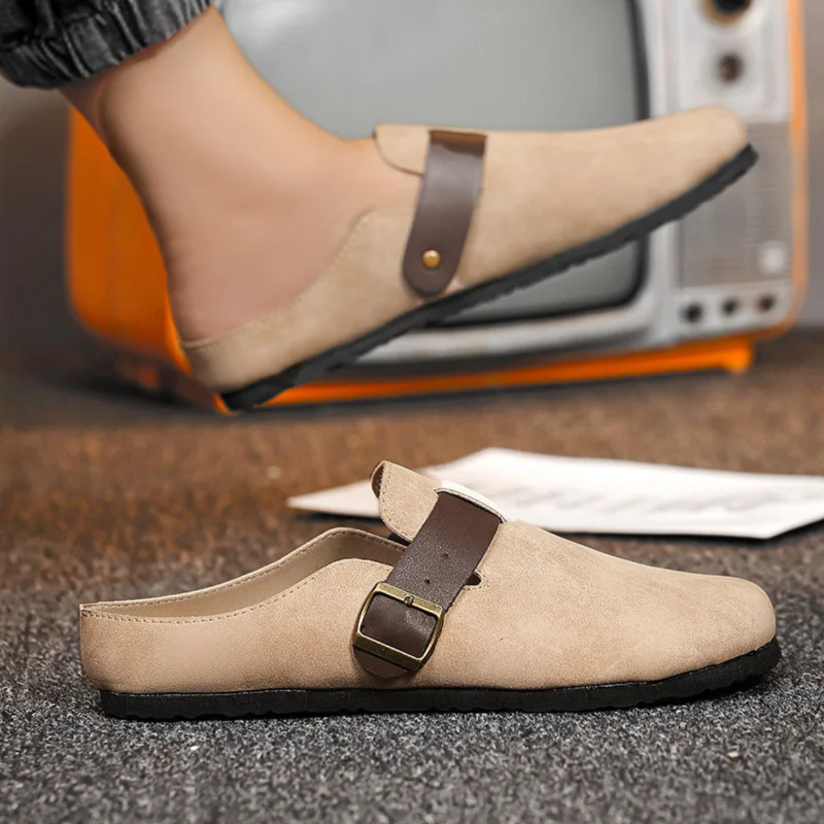 The Leicester Men's Suede Slip On Buckle Moccasin Slipper