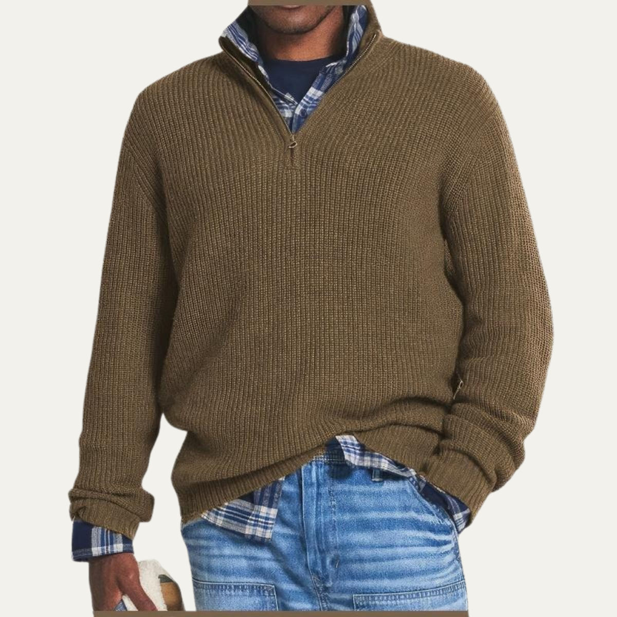 The Brighton Men's Merino Wool Jumper - Half Zip Knitted Pullover
