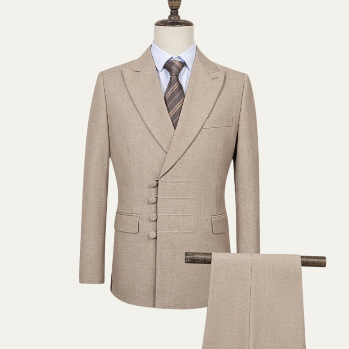The Peschiera Men's Elegant 2 Piece Slim Fit Suit – Beige Formal Blazer & Trousers Set