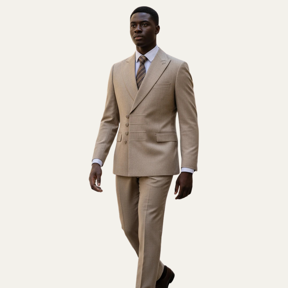 The Peschiera Men's Elegant 2 Piece Slim Fit Suit – Beige Formal Blazer & Trousers Set