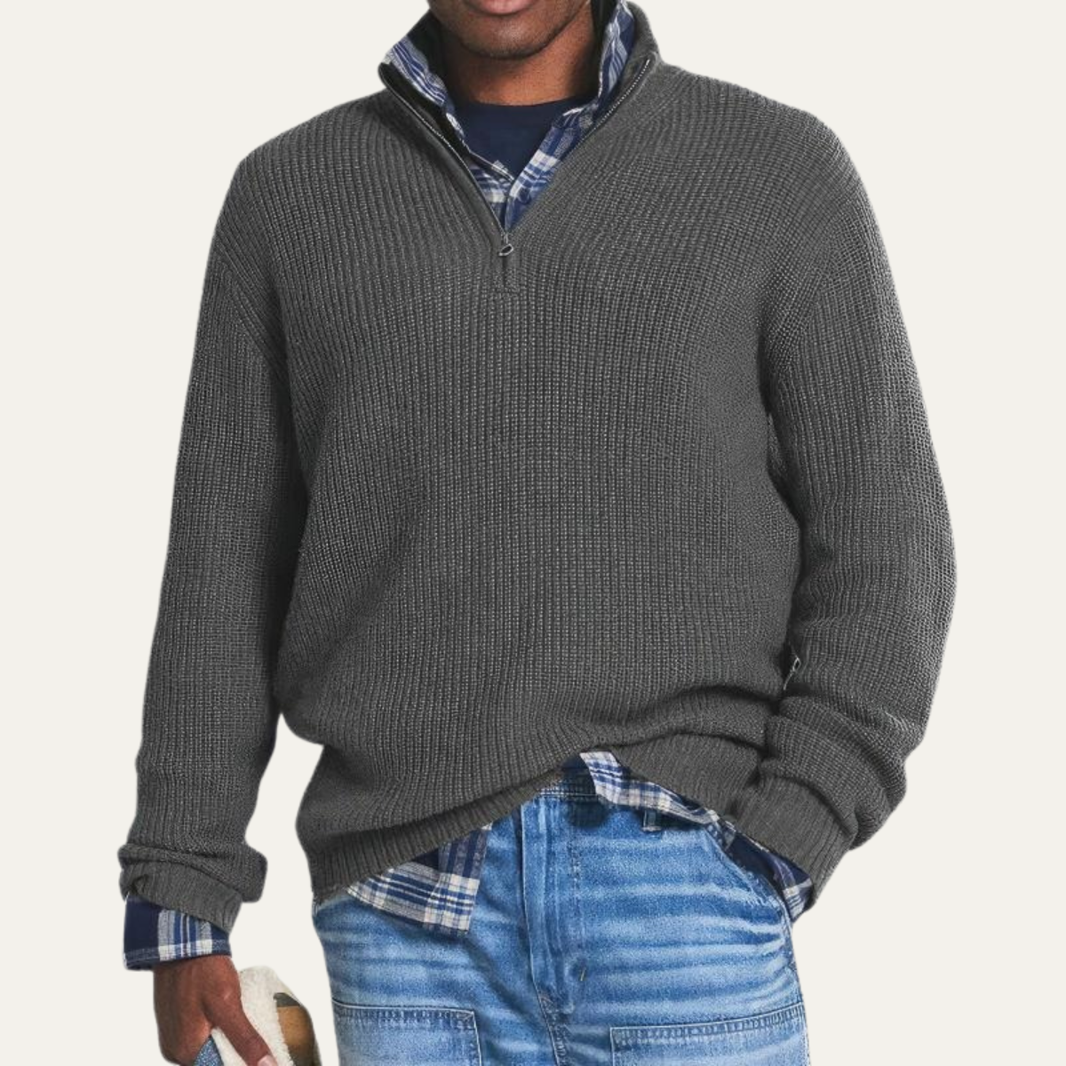 The Brighton Men's Merino Wool Jumper - Half Zip Knitted Pullover