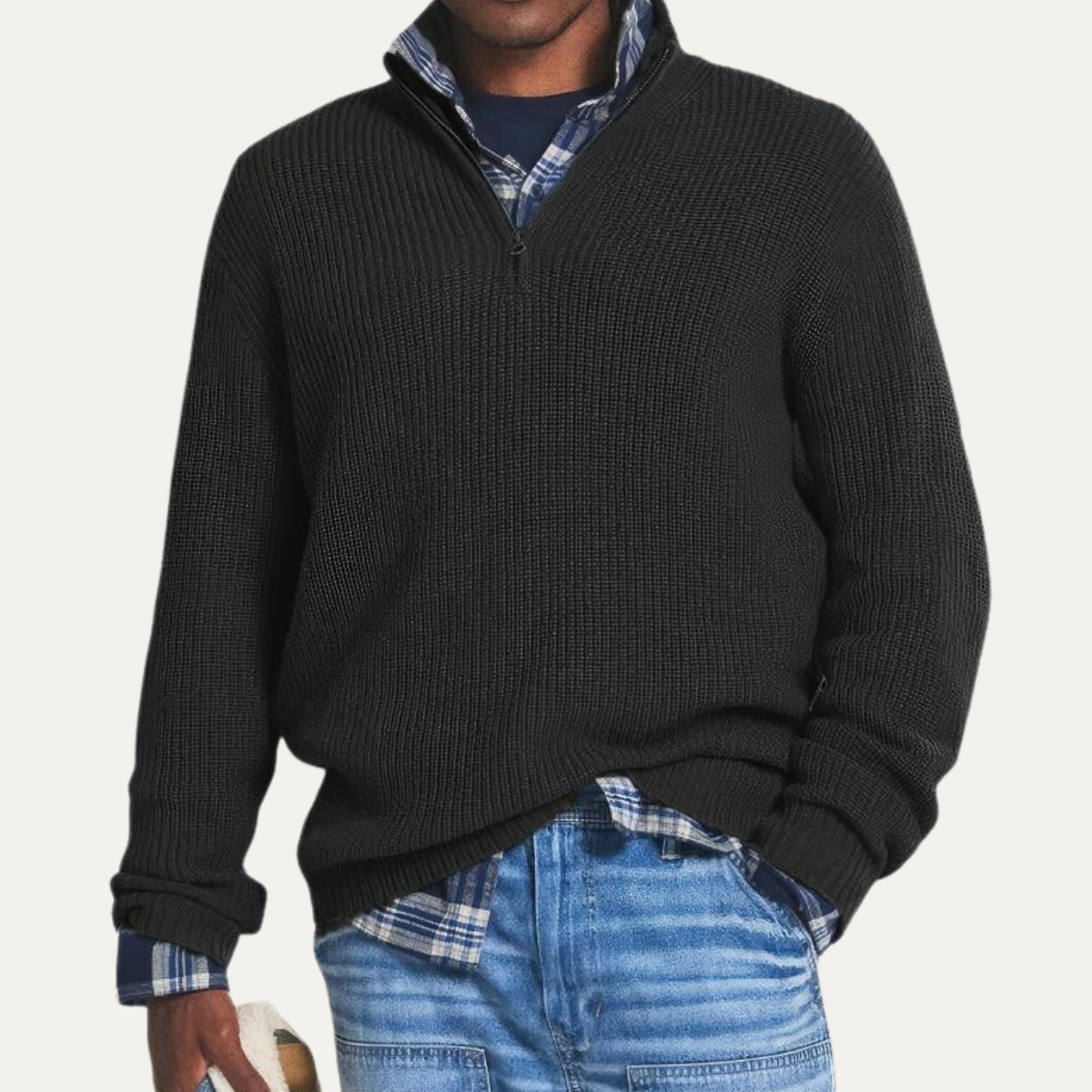 The Brighton Men's Merino Wool Jumper - Half Zip Knitted Pullover