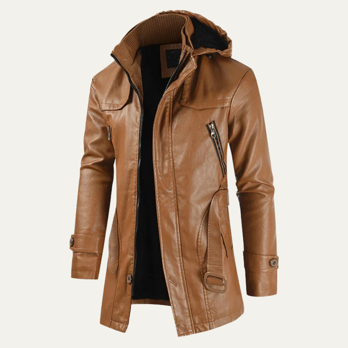 The Linlithgow Men's Retro Hooded Leather Biker Jacket