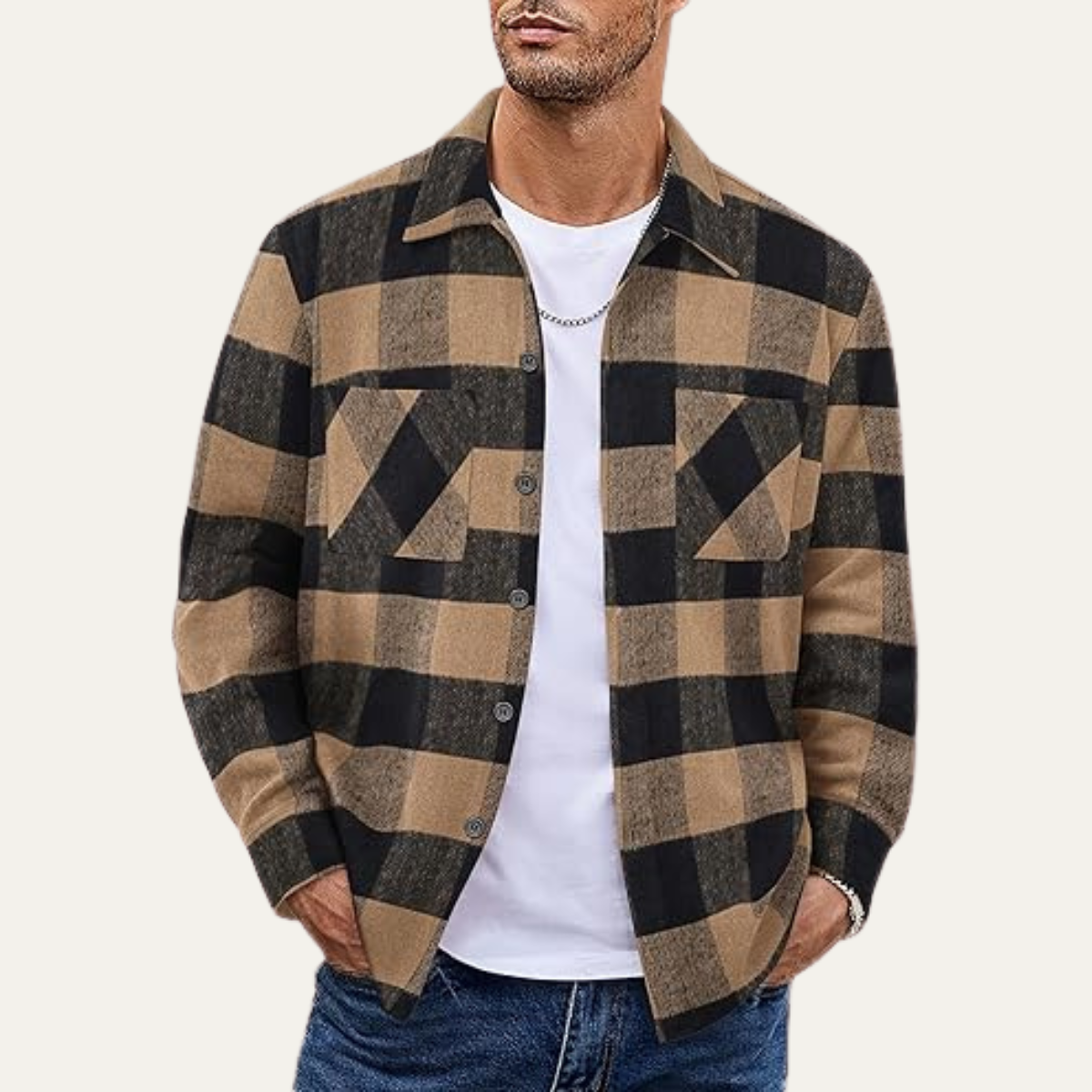 The Sorrento Men’s Trendy Flannel Plaid Fleece Jacket with Pockets