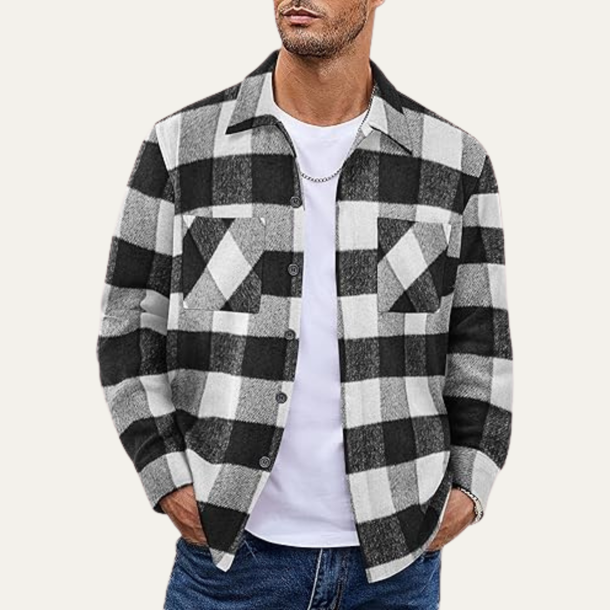 The Sorrento Men’s Trendy Flannel Plaid Fleece Jacket with Pockets