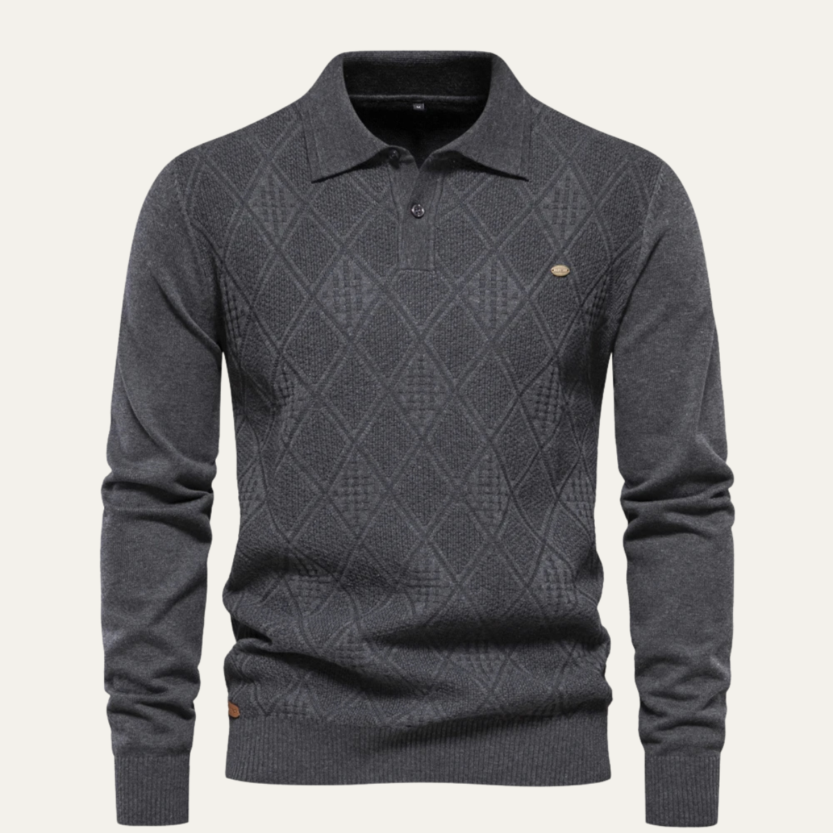 The Hebrides Men's Casual Diamond Pattern KnitPolo Jumper