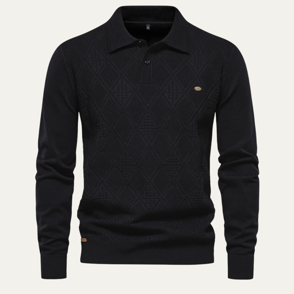The Hebrides Men's Casual Diamond Pattern KnitPolo Jumper