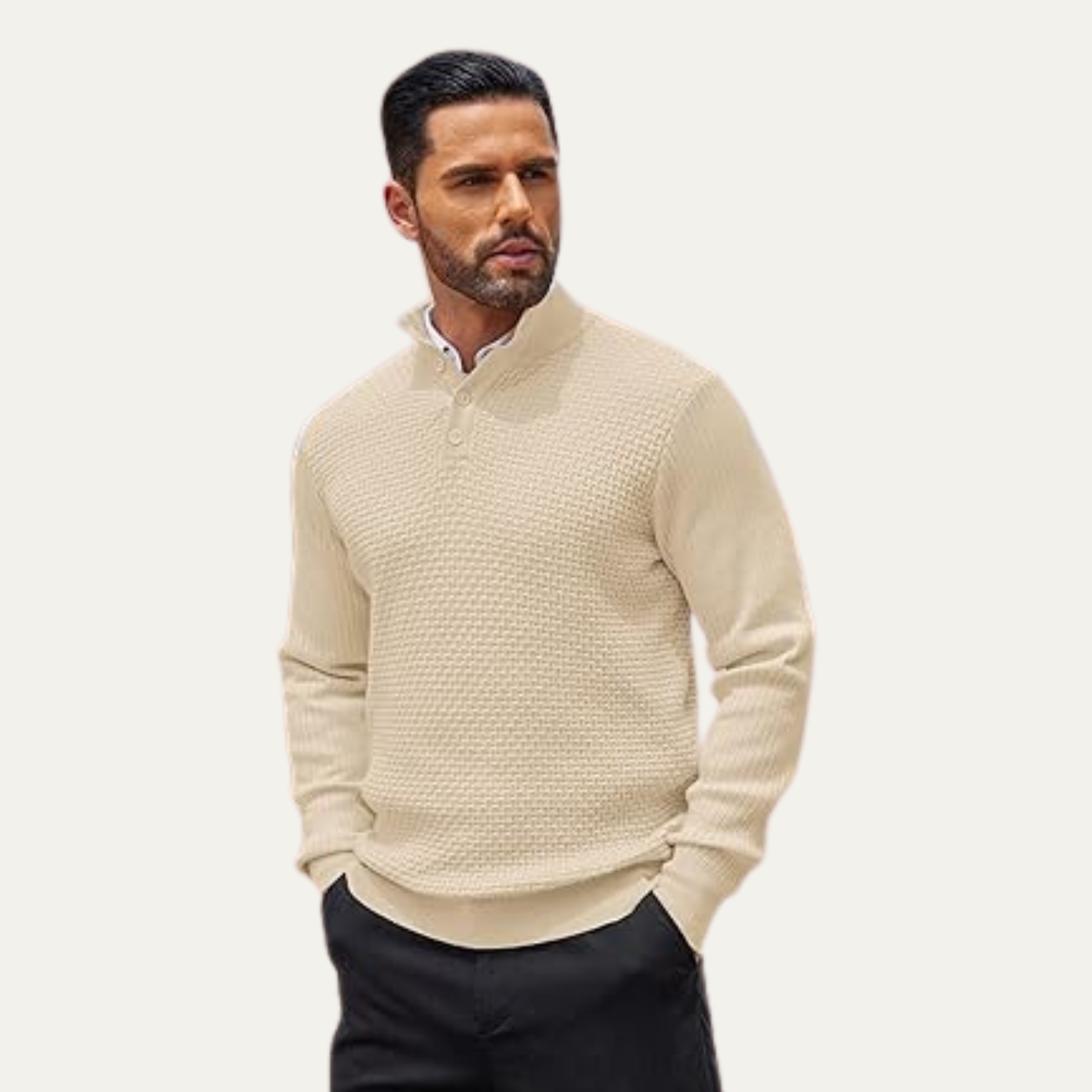 The Portofino Men’s Casual Knitted Henley Textured Jumper