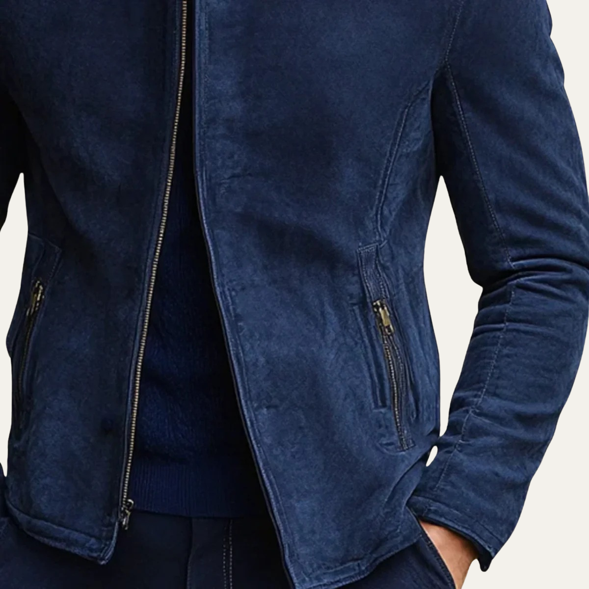 The Cirencester Men's Suede Zip Up Casual Bomber Jacket in Navy