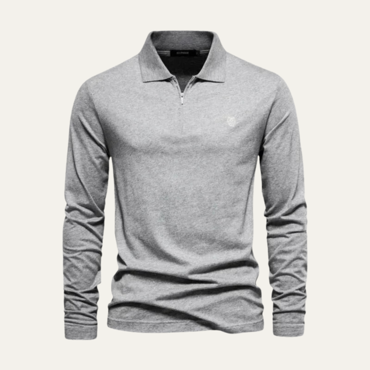 The Cardiff Men's Long Sleeve Cotton Quarter Zip Polo Shirt