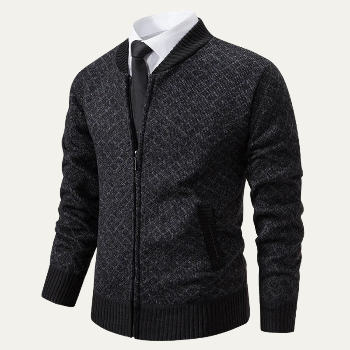 The Bibbona Men’s Knitted Diamond Pattern Zip Up Cardigan