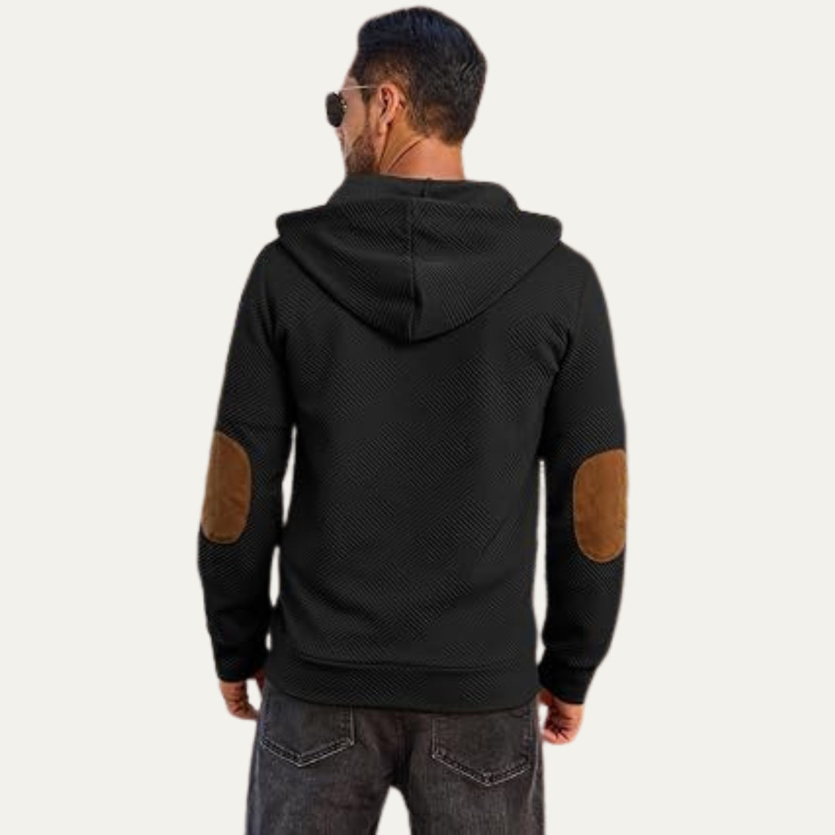 The Vernazza Men’s Button Collar Hoodie Jumper with Drawstring and Patch Detail