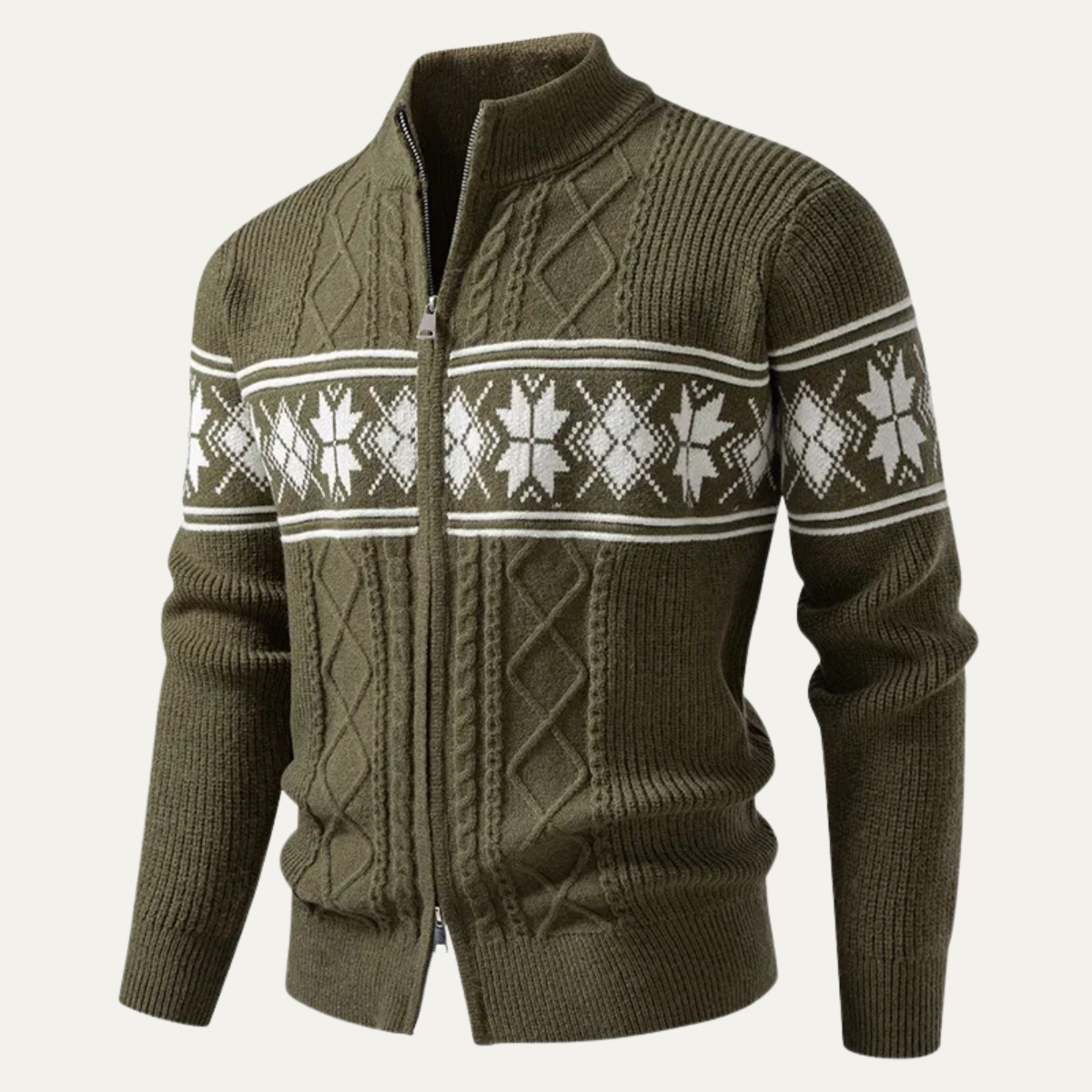 The Cisternino Men’s Nordic Zip Winter Cardigan with Classic Pattern