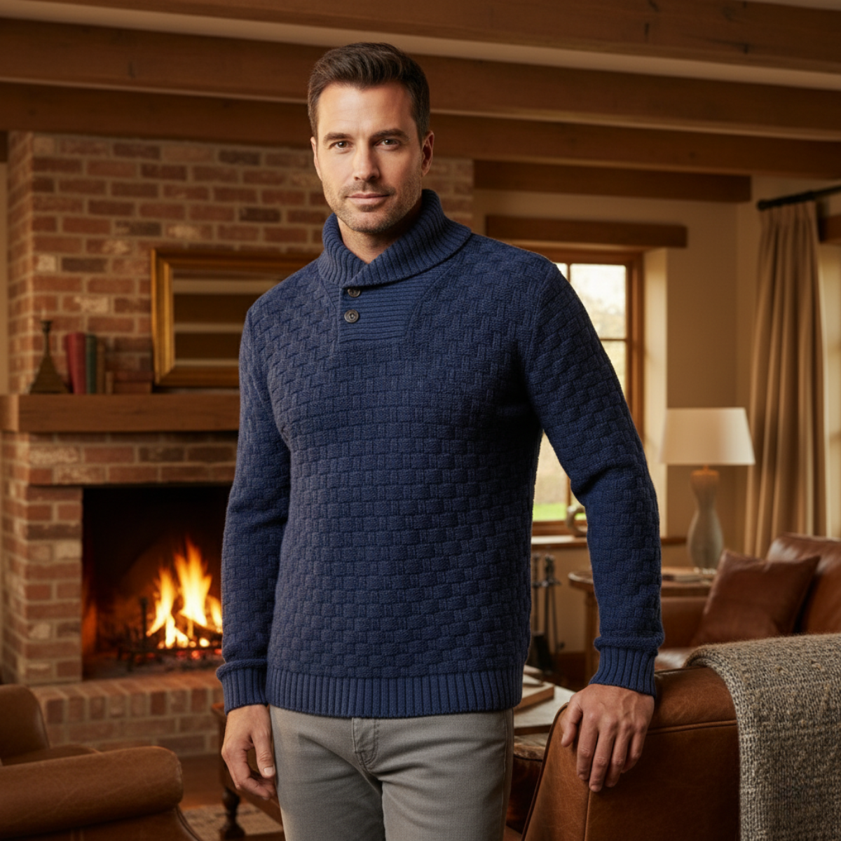 The Brighton Men’s Chunky Knit Jumper with Buttons