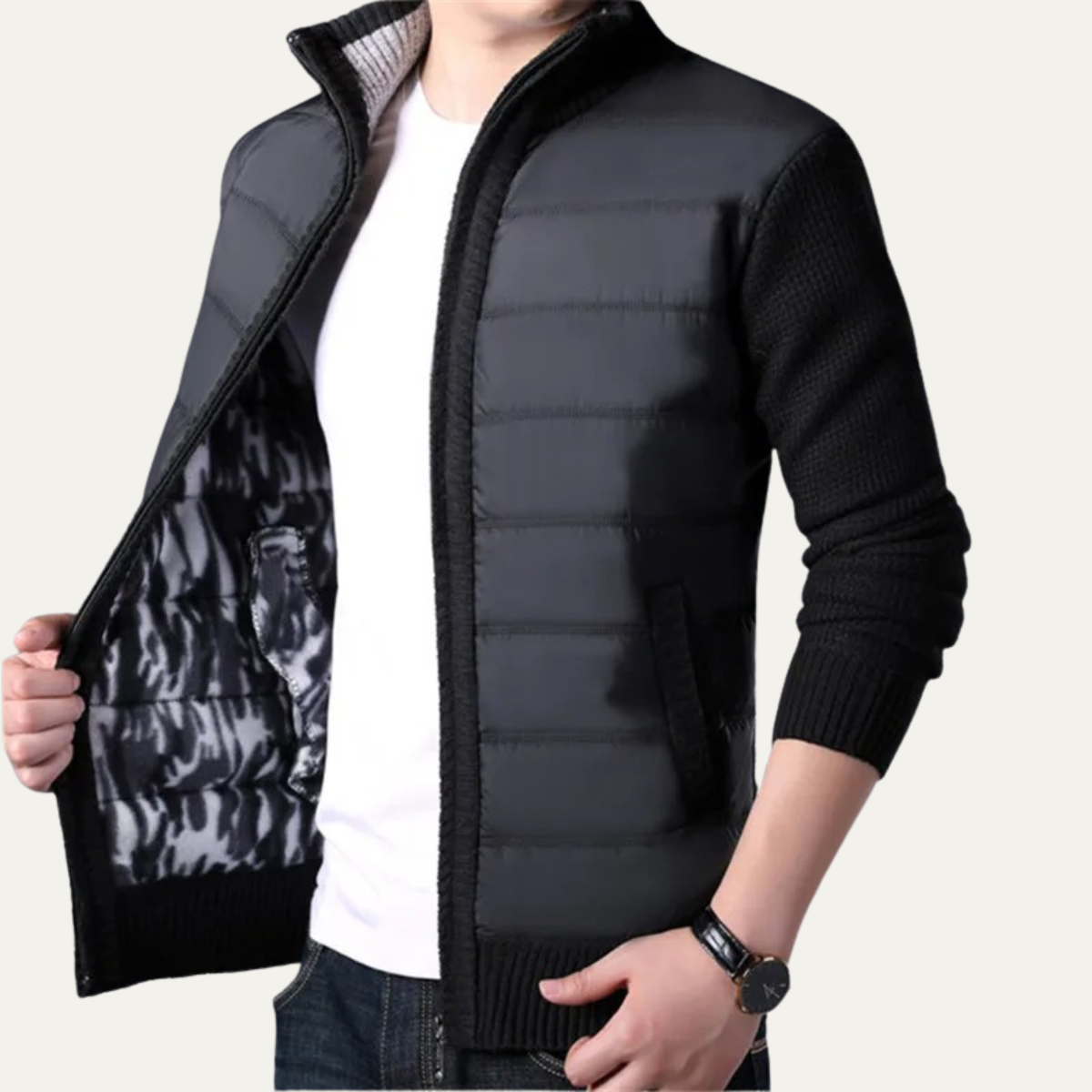 The Dundee Men's Winter Knit Sleeve Zip Up Puffer Jacket