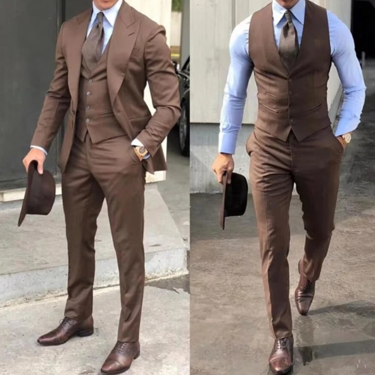 The Ravenna Men’s Brown 3 Piece Suit – Slim Fit Blazer, Waistcoat & Trouser