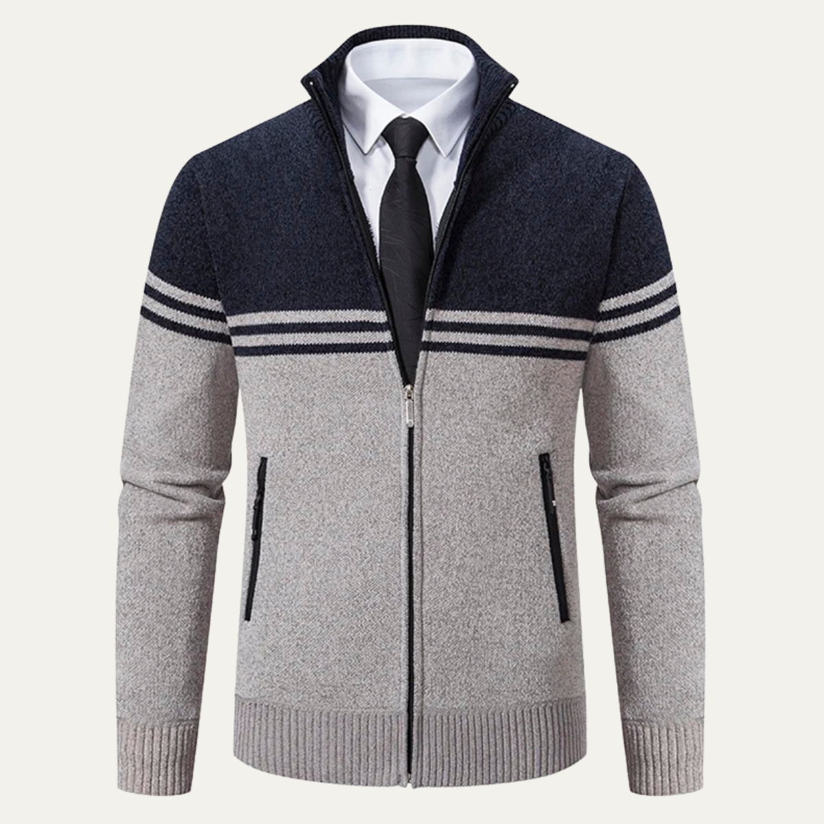 The Genova Men's Striped Thick Fleece Lined Knit Cardigan