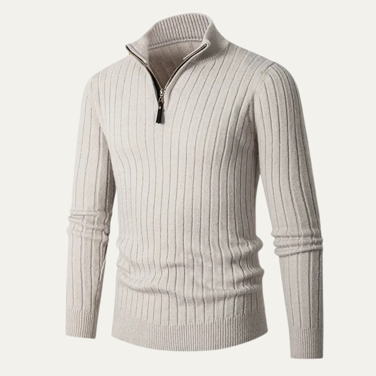 The Favignana Men's Knitted Stand Collar Ribbed Half Zip Jumper