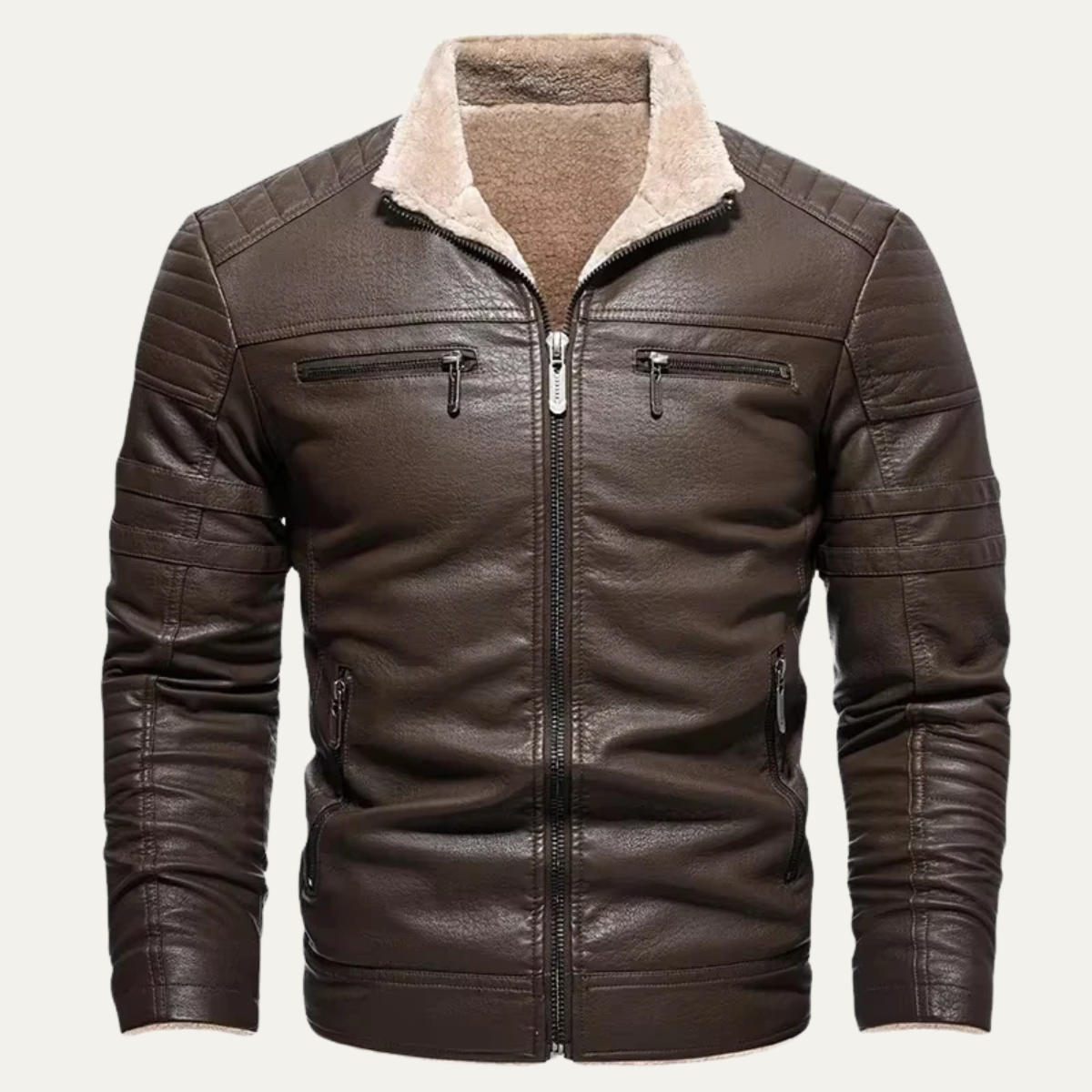 The Galloway Men's Warm Fleece Winter Leather Biker Jacket