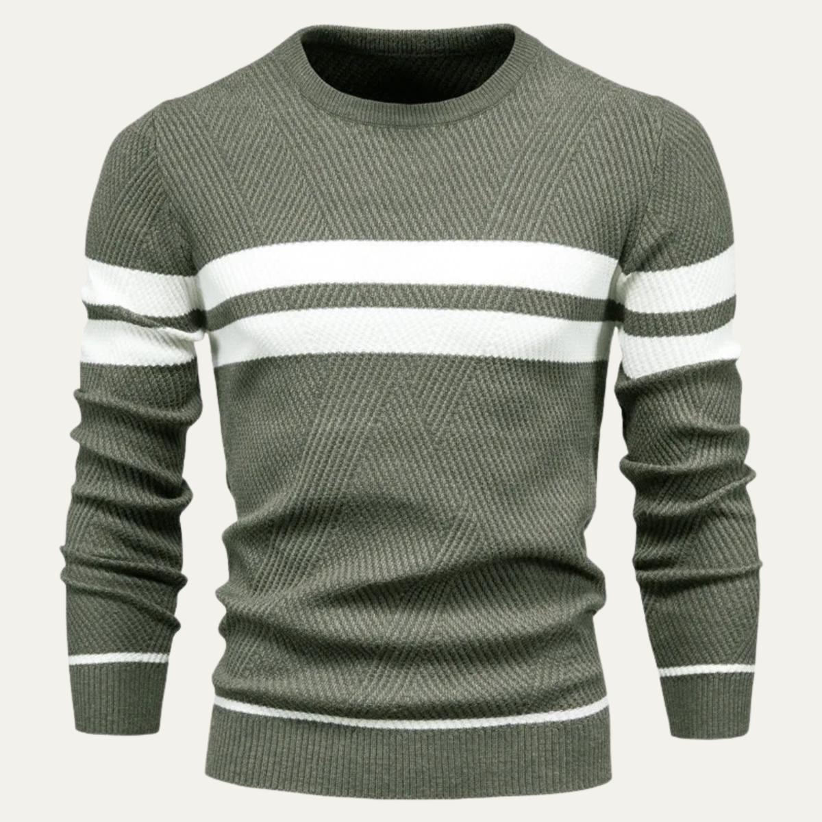 The Glamorgan Men's Casual Knitted White Stripes Jumper