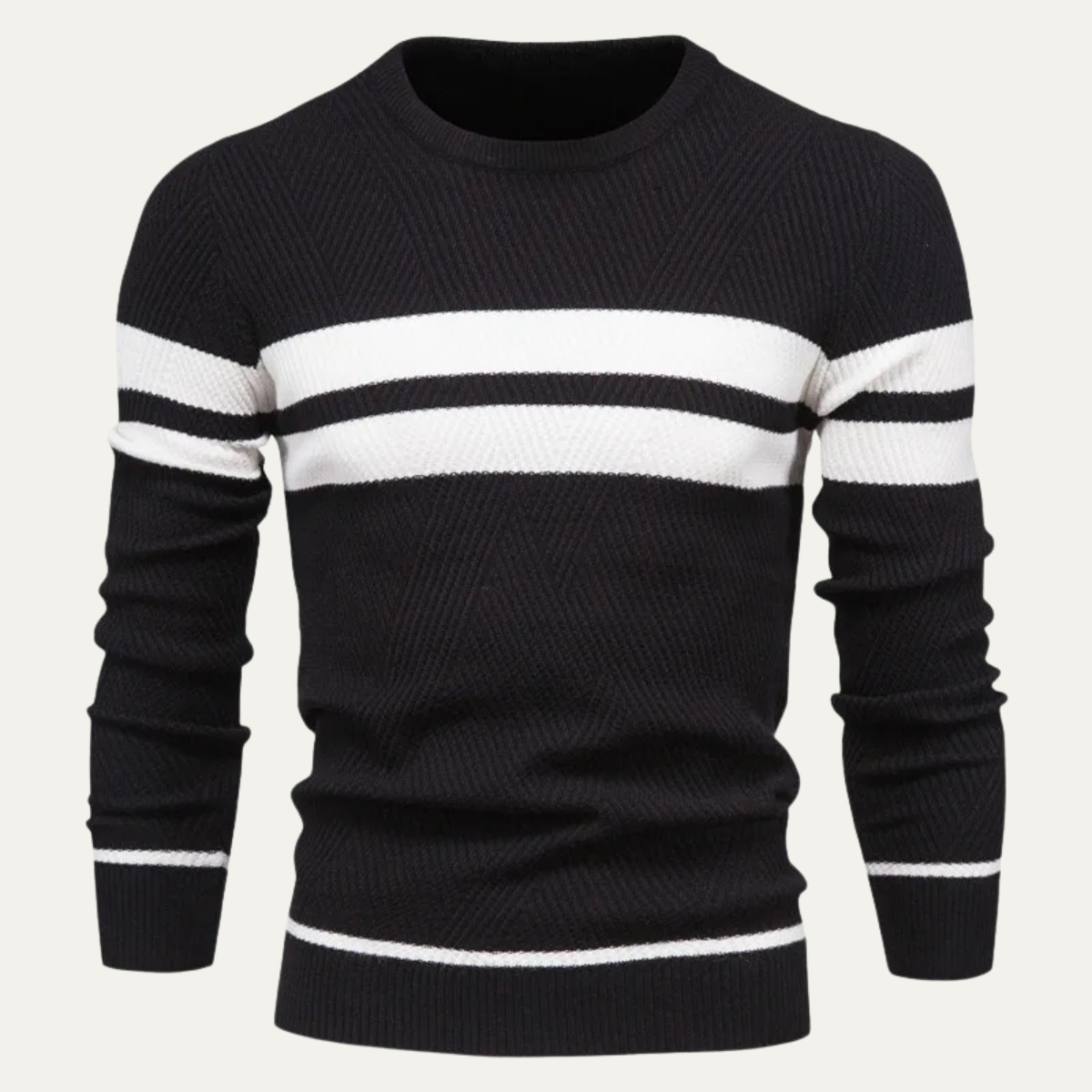 The Glamorgan Men's Casual Knitted White Stripes Jumper