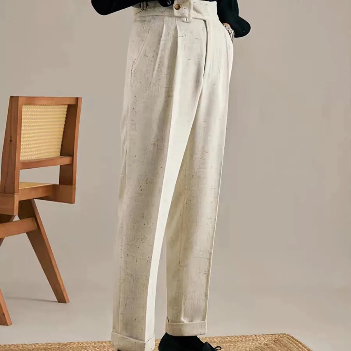 The Viareggio Men's Apricot Adjustable Buckle Smart Casual Trousers