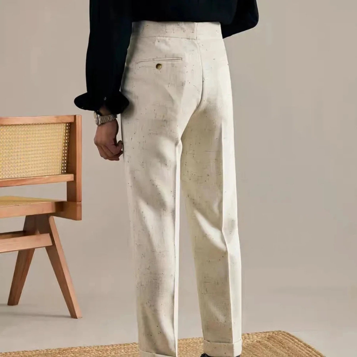 The Viareggio Men's Apricot Adjustable Buckle Smart Casual Trousers