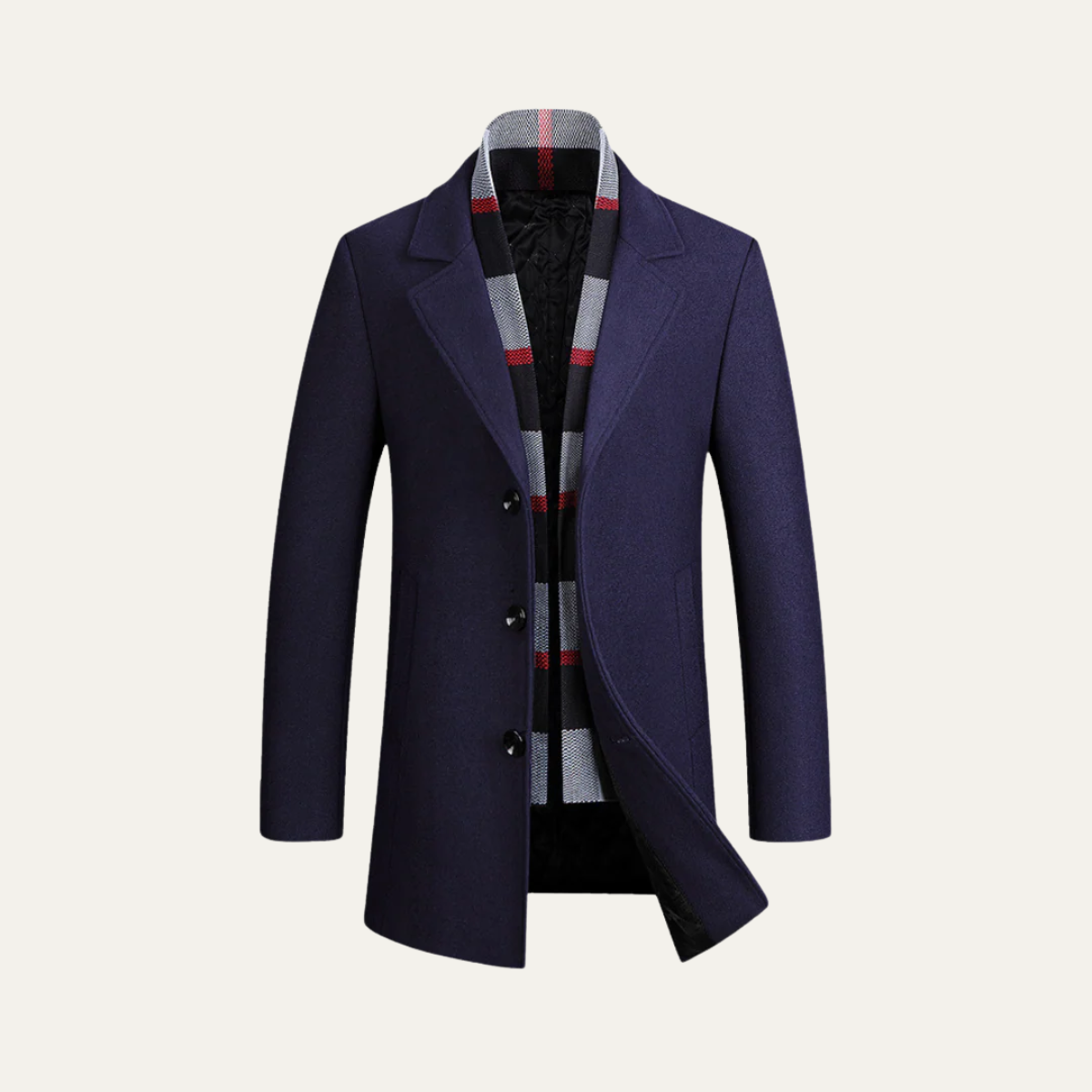 The Knightsbridge Men's Luxury Wool Overcoat - With Elegant Scarf Detail