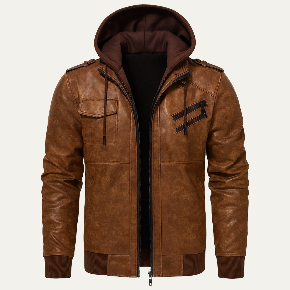 The Cardiff Men's Leather Biker Hooded Jacket