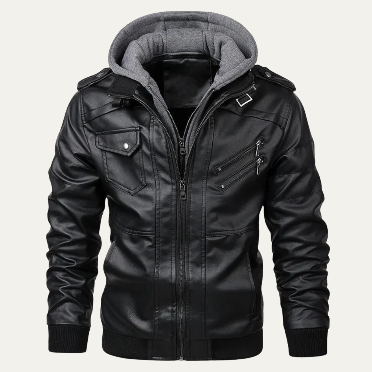 The Cardiff Men's Leather Biker Hooded Jacket
