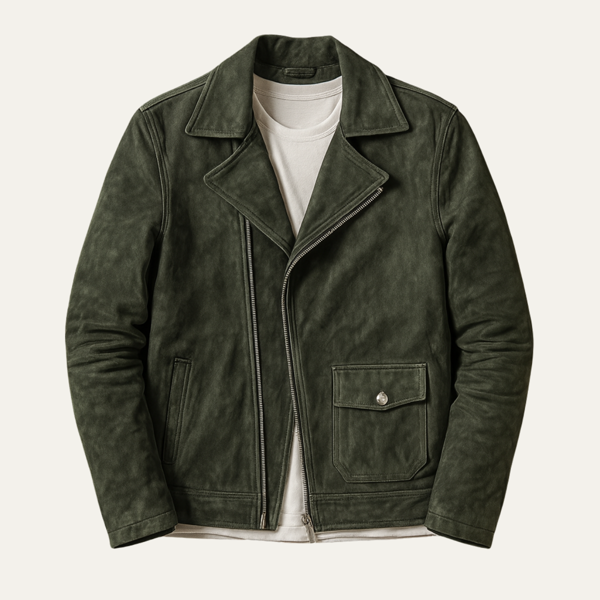 The Regent Men’s Olive Vintage Suede Motorcycle Biker Jacket
