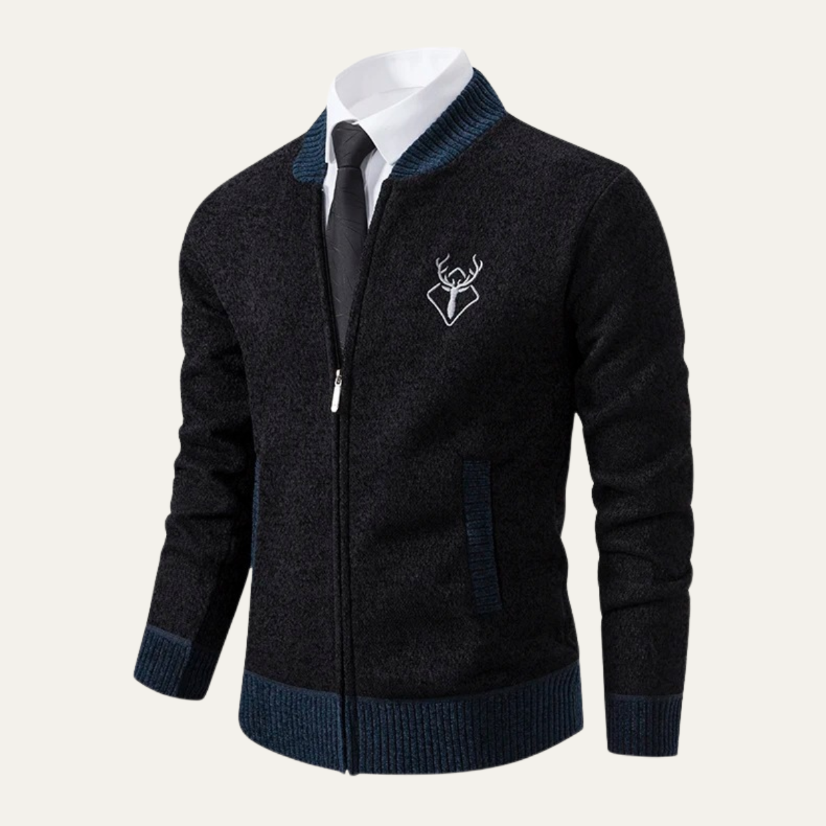 The Clapham Men's Embroidered Smart Knit Zip Cardigan