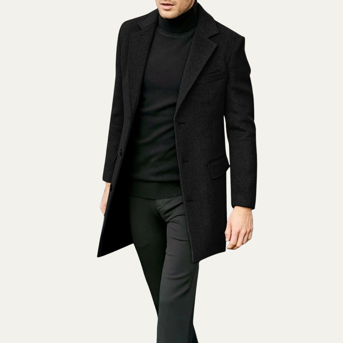 The Pembroke Men's Tailored Minimal Black Single Breasted Wool Coat