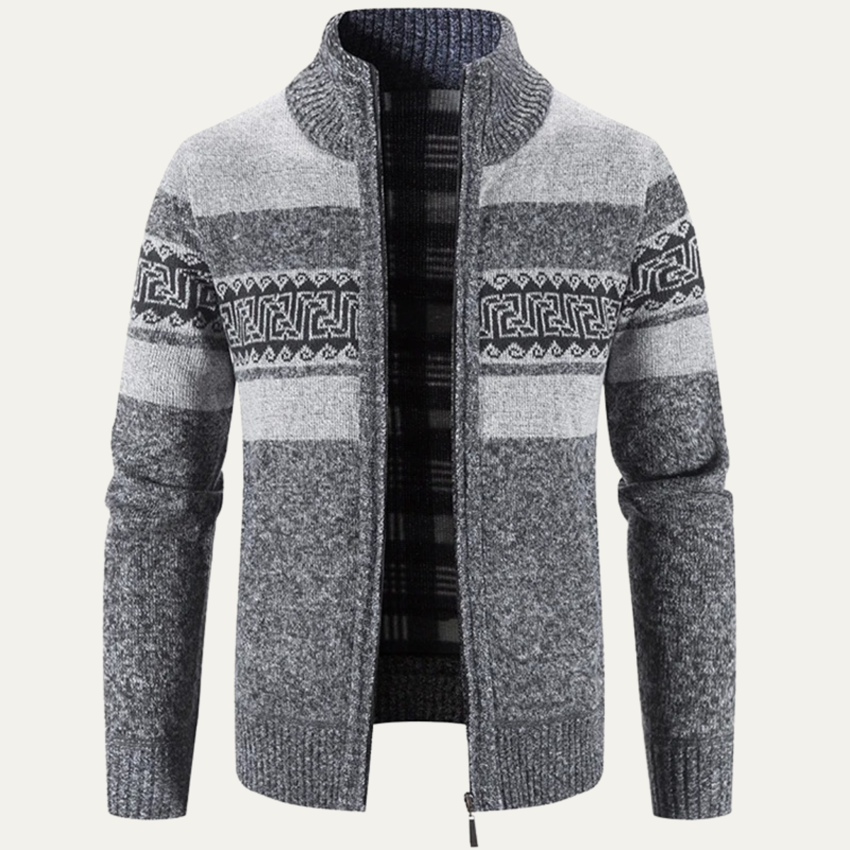 The Cortona Men’s Warm Winter Patterned Knit Zip Jacket
